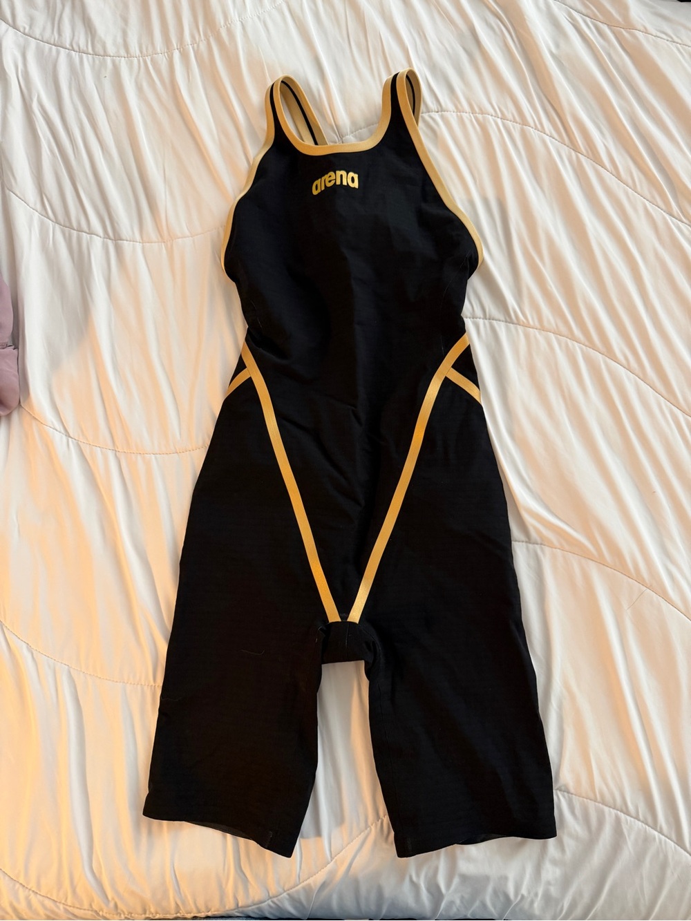 Arena Black and Yellow Tech One-Piece Swimsuit